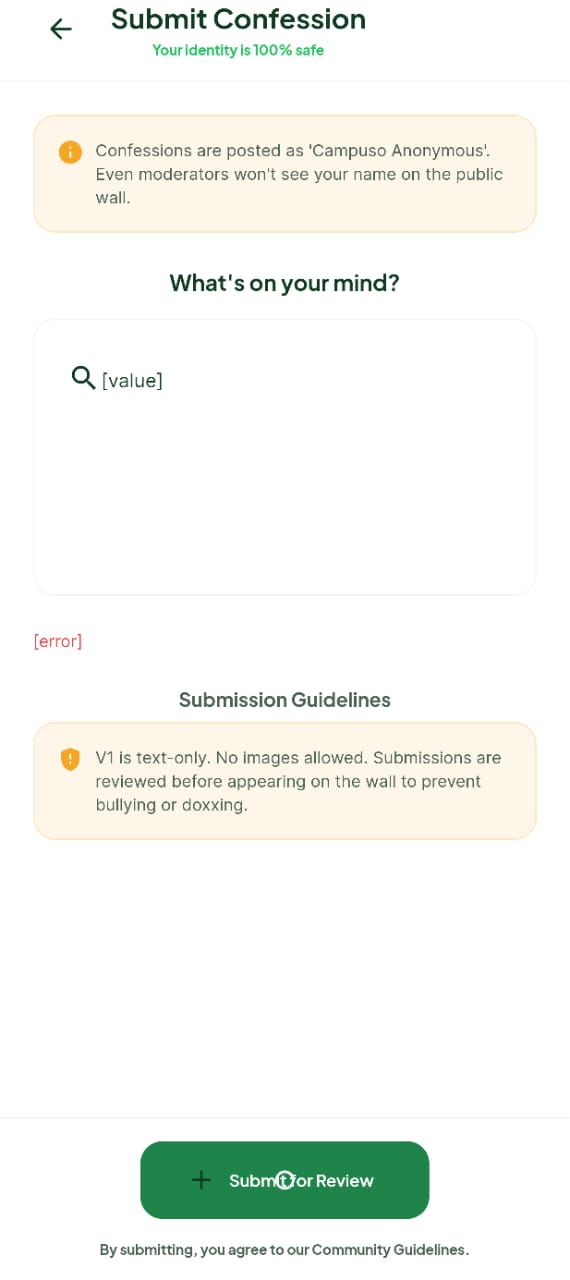 Campuso Submit Confession screen