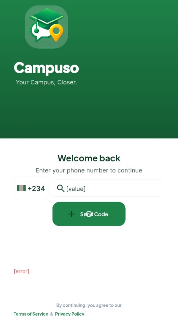 Campuso welcome screen